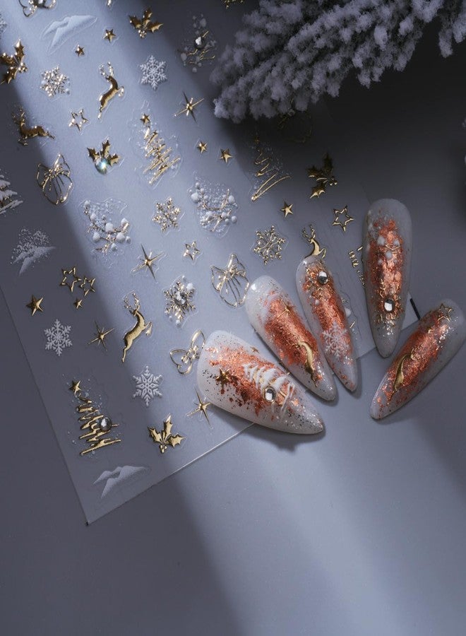 Pretty Diva Christmas Nail Art Stickers - 3D Xmas Snowflake Nail Sticker with Charms Rhinestone for Winter Holiday, Gold Christmas Nail Stickers for Nail Art Self-Adhesive DIY Nail Decals Decoration - Image 4